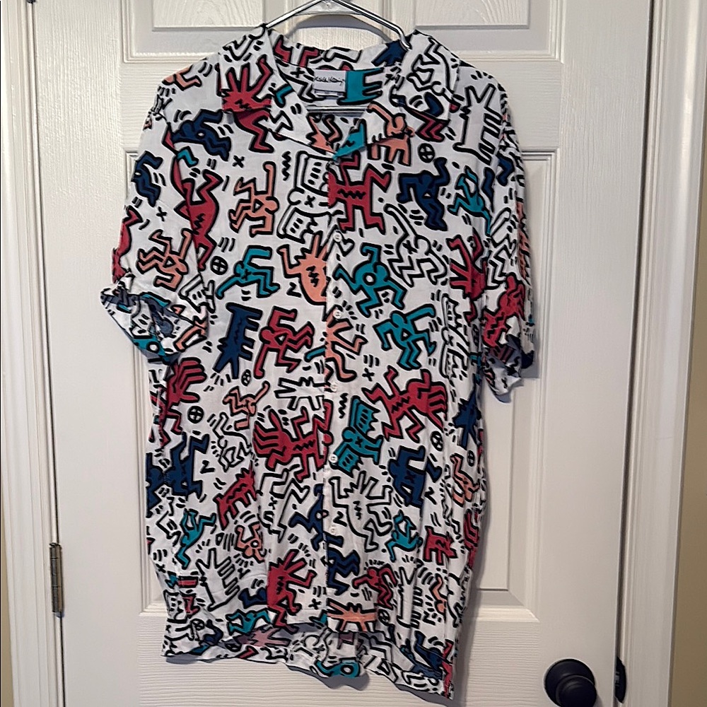 Keith Haring Artistic Print Button Down Shirt EUC